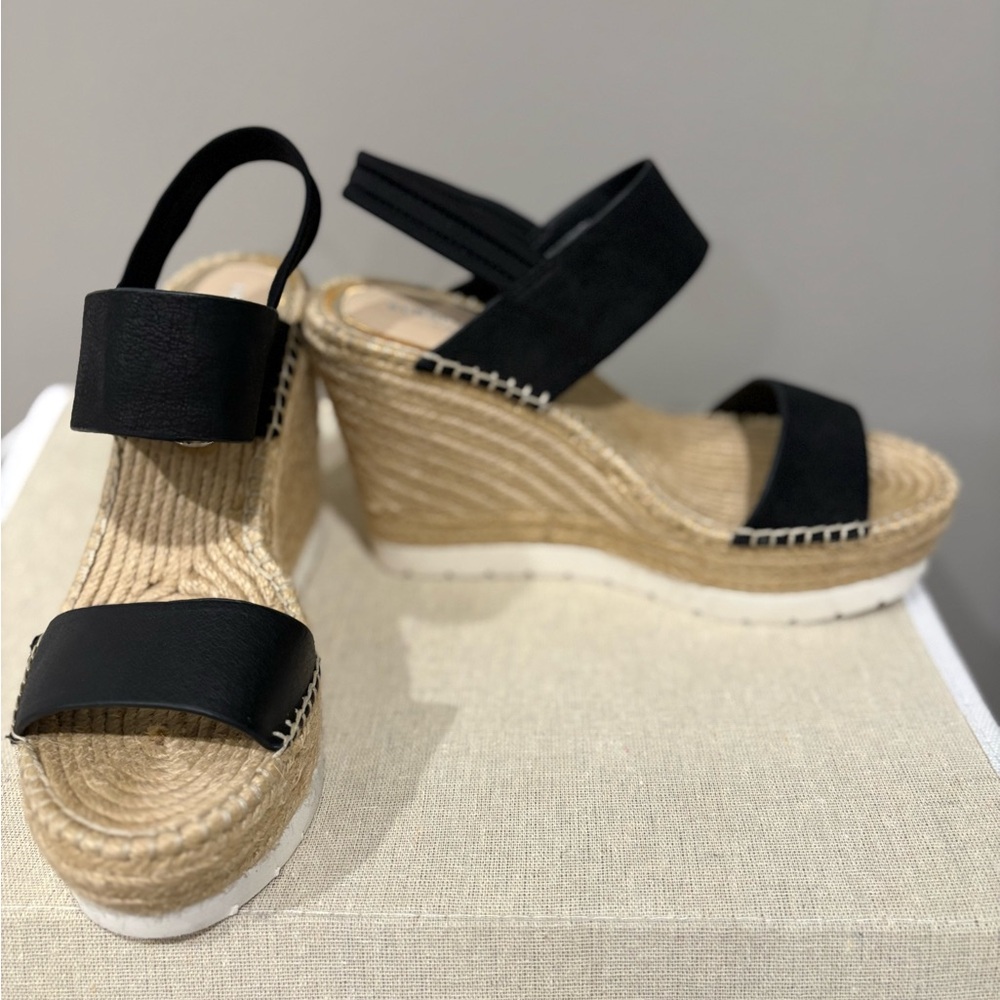 Kenneth Cole Black Espadrille Wedge Sandals